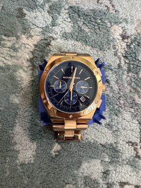 Michael Kors gold watch with blue face - new battery!